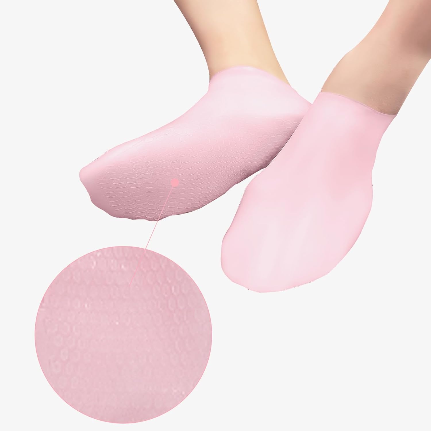 2 Pairs Silicone Socks for Women - Soft Gel Aloe Moisturizing Socks for Women's Spa Pedicure, Repairing Dry Feet, Cracked Heels and Softening Rough Skin - Pink & White
