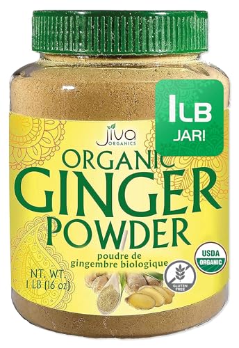 Jiva Organics Organic Ginger Root Powder 1 LB Jar - Gluten Free, Non-GMO - for Cooking, Baking, Tea & More - Bulk Ginger Ground Dry