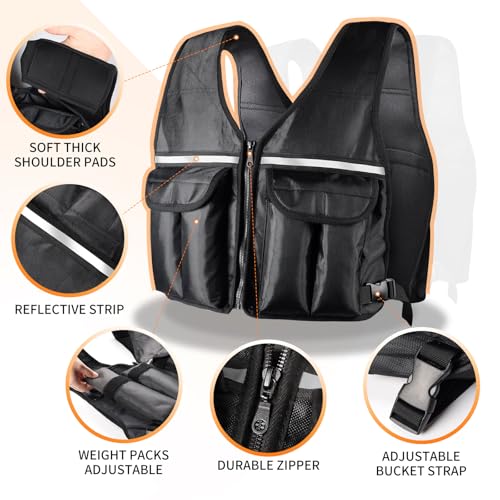 Prodigen Adjustable Weighted Vest, 0-10 lb/0-12 lb/0-18 lb Weight Vest for Women and Man with 8 Removable Sandbag and Pocket | Weighted Vest for Walking, Running, Weight Loss, Strength Training