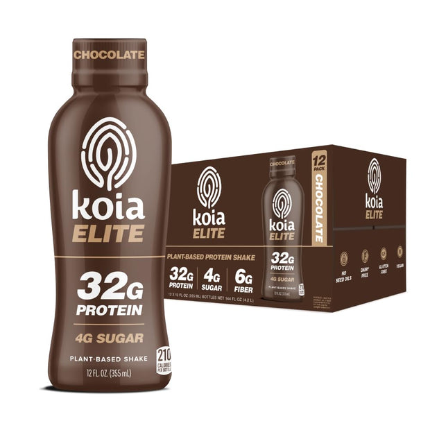 Koia Elite Plant Based Protein Shake, Vanilla, 32g Protein, 4g Sugar, 6g Prebiotic Fiber, Pre & Post Workout Nutritional Drink, No Seed Oils, Dairy-Free, Gluten-Free, Non-GMO, 12 Fl Oz (Pack of 12)