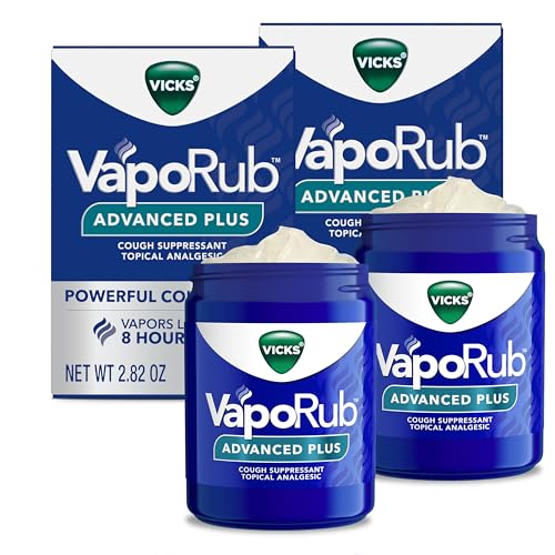 Vicks VapoRub Advanced Plus, Powerful Cough Suppressant, Topical Chest Rub & Analgesic Ointment, Medicated Vicks Vapors, Fast Cough Relief, 2.82oz x 2