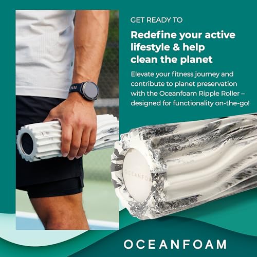 Oceanfoam Ripple Travel Foam Roller (11" x 3.35") Firm Mini Foam Roller for Physical Therapy, Deep Tissue Massage, Back Pain - High Density, Ergonomic Wave Textured - Yoga, Exercise (Black Marbled)