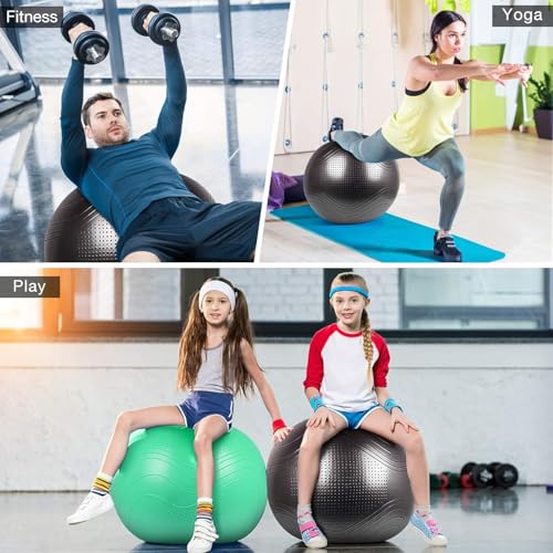 Yoga Ball, 18-30 Inch Extra Thick Exercise Ball for Workout Fitness Balance, Anti Burst Chair for Home and Office Desk, Includes Hand Pump & Workout Guide Access