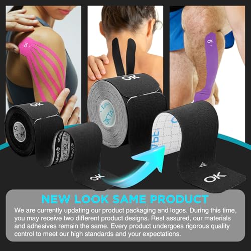 OK TAPE 4 Rolls Kinesiology Tape Precut, Cotton Elastic Athletic Tape Latex Free,20 Strips per Roll 2in x 16ft,Muscle Support,Mixcolor