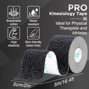 OK TAPE PRO Kinesiology Tape Uncut Roll, Elastic Physical Therapy Athletic Tape for Pain Relief, Muscle Support, Kinetic Tape, Water Resistant, 2in X 16.4ft -Black Gray 2 Rolls