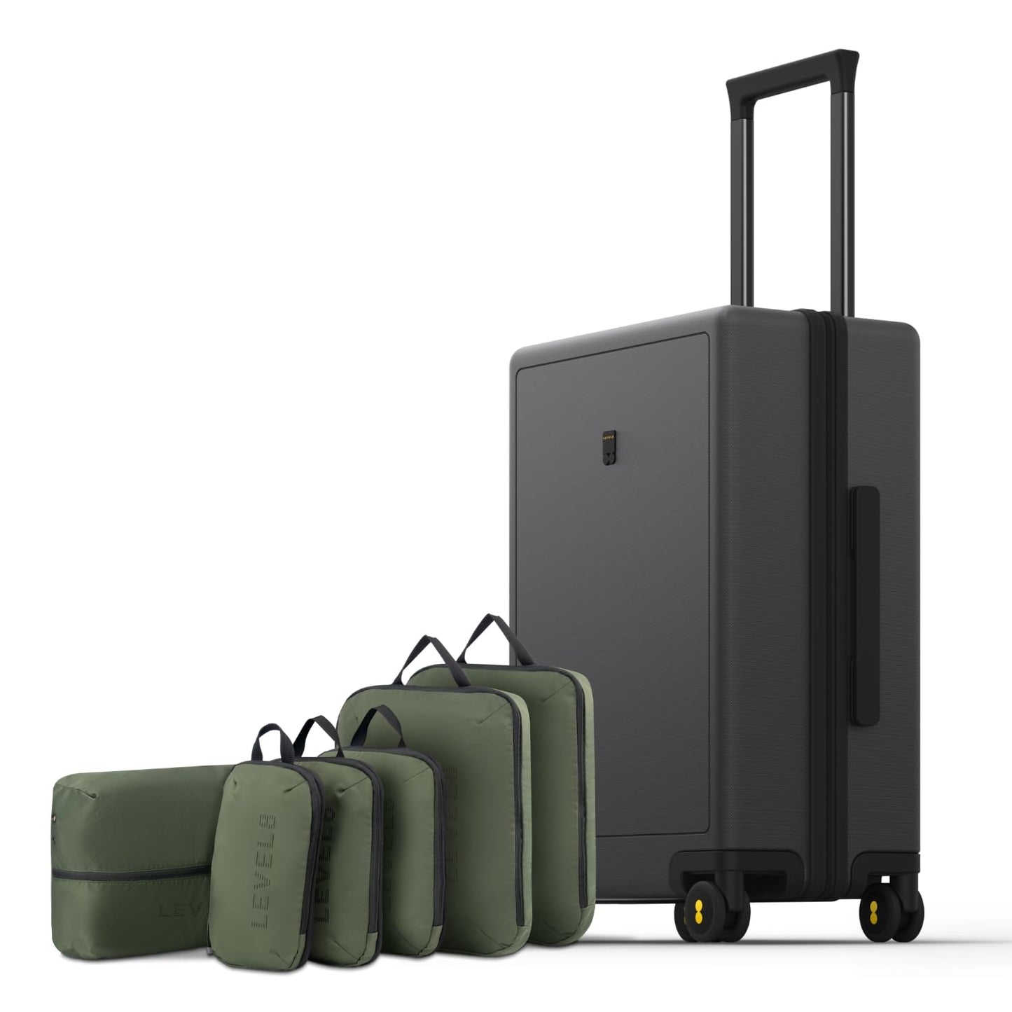 LEVEL8 Trunk Luggages, Large Suitcase 28 Inch Luggage with Spinner Wheels, Luminous Textured Checked Lightweight Hard Shell with Tsa Lock, Black