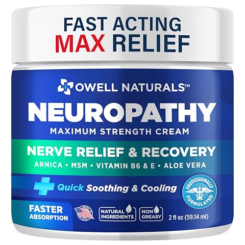 OWELL NATURALS Neuropathy Cream Extra Strength Nerve Relief Cream for Foot, Hands, Legs, Toes with Arnica, Vitamin B6, Aloe Vera, MSM - Made in USA
