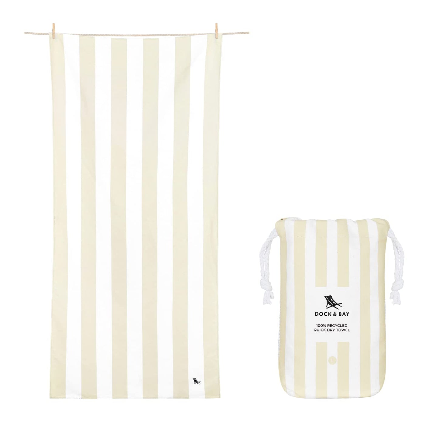 Dock & Bay Beach Towel - Quick Dry, Sand Free - Compact, Lightweight - 100% Recycled - Includes Bag - Cabana - Bondi Blue - Large (160x90cm, 63x35)