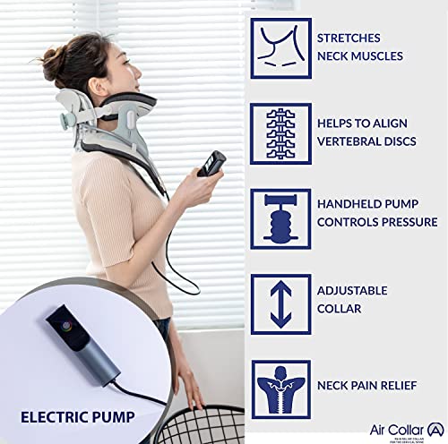 Neck Traction Device by Air Collar - Neck Stretcher - Cervical Traction Device - Neck & Shoulder Pain Relief - Stretcher Collar for Improved Spine Alignment - 2nd Generation (2nd Gen - Electric)