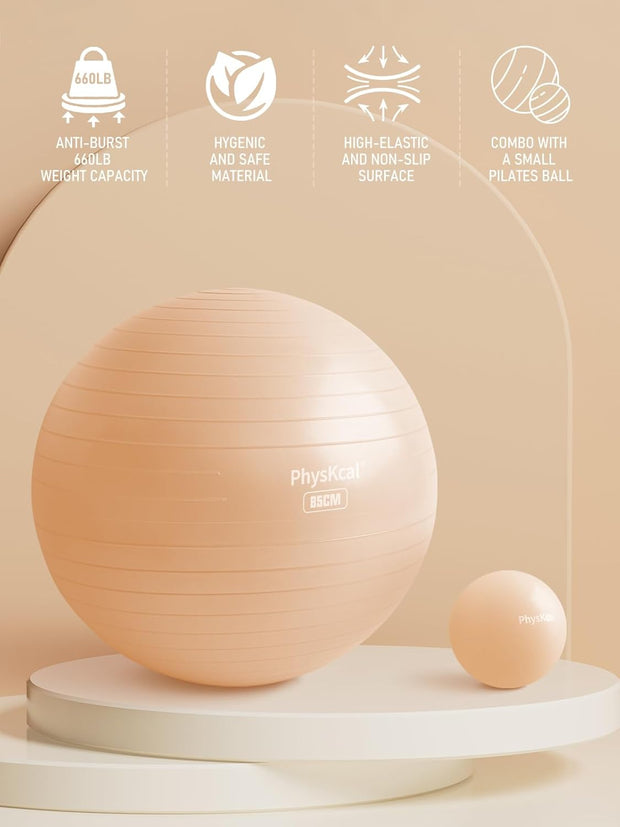 Yoga Ball for Exercise, Pilates Set, 4 Sizes Fitness Ball for Workout, Birthing, Pregnancy, Physical Therapy- Pump Included