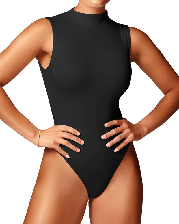 WAYMAKER Mock Neck Bodysuits for Women Sleeveless Basic Tank Top Body Suit Shirts