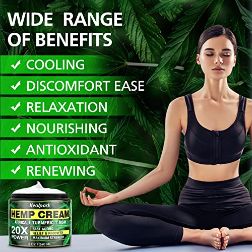 Natural Hemp Cream 8 fl oz - Arnica,MSM, Turmeric, Emu Oil, Menthol, Aloe - Muscles, Joints, Lower Back, Back, Knees, Neck, Fingers, Elbows,Body