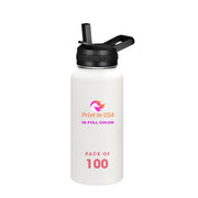 Personalized Custom Print in USA Water Bottle 32oz Stainless Steel Double Wall Coffee Cup with Lid & Straw Insulated Tumbler with Colorful Text Logo Photo