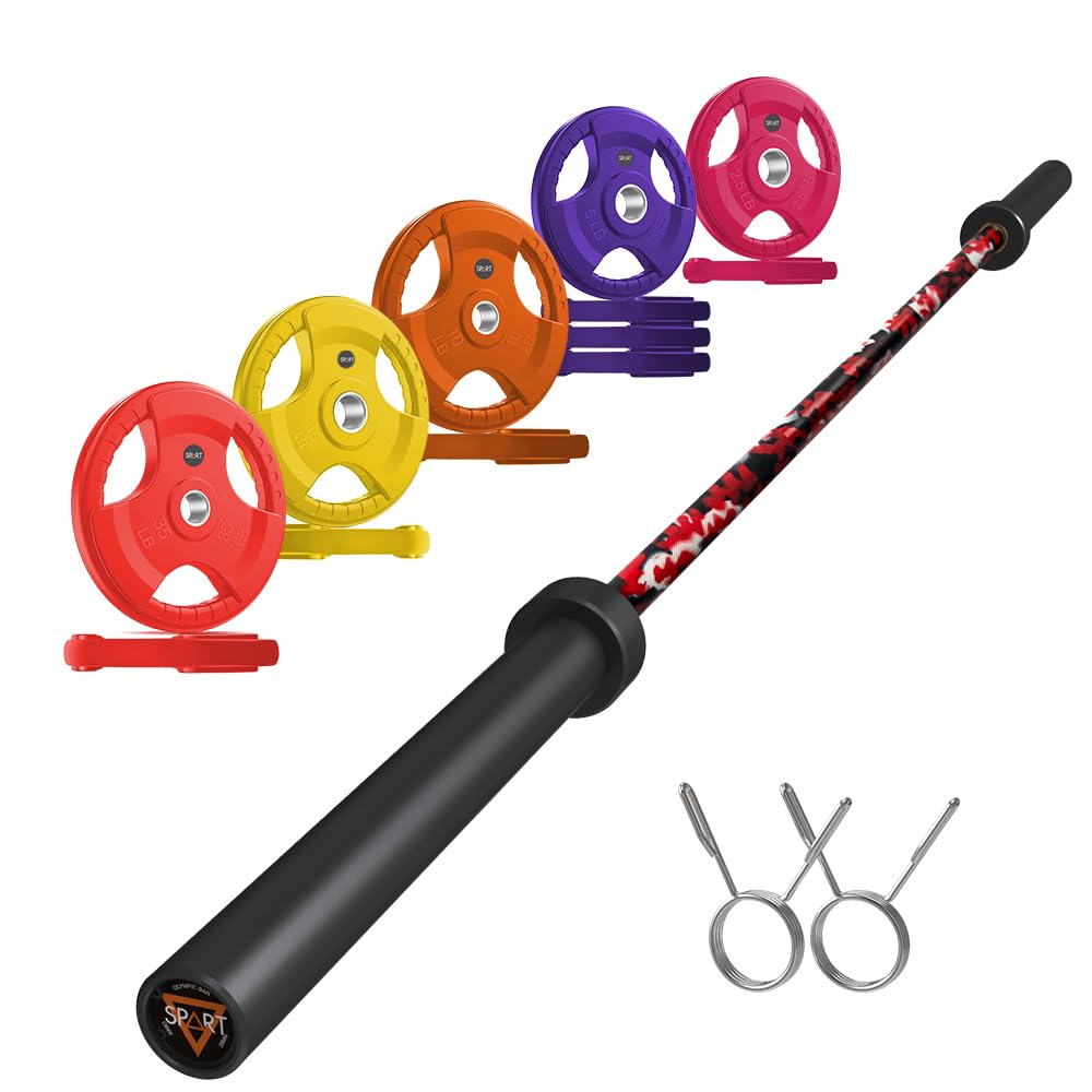 7FT Olympic Barbell Bar with Weight Plate Set Combo, Solid Olympic Bar with Bearings, 700Lbs Capacity Weight Bar for Home Gym Strength Training, Weightlifting, Powerlifting, Fit for 2" Olympic Plates