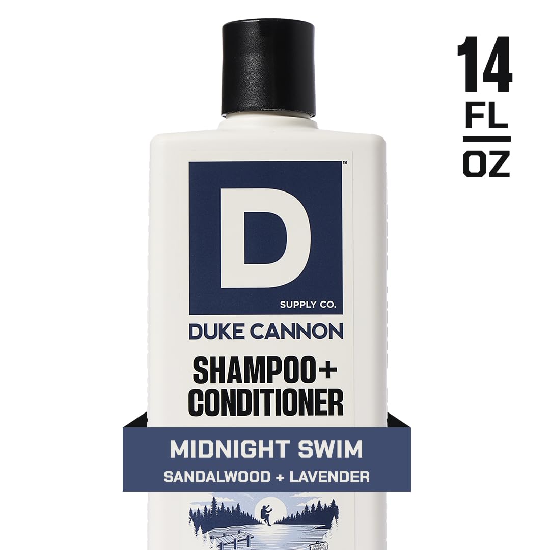Duke Cannon Supply Co. 2-in-1 Hair Wash - Masculine Scent - Gentle Cleansing Hair Wash For Men - Stimulating Hair Shampoo & Conditioner - Tea Tree & Midnight Swim & Sawtooth- 3 Pack (14 oz)