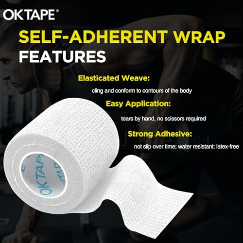 OK TAPE 12 Rolls Self Adhesive Bandage Wrap, Elastic Athletic Tape, Self Stick Bandage Tape, Vet Wrap, Medical Wrap for Wrist, Feet, 2" x 5 Yards - White