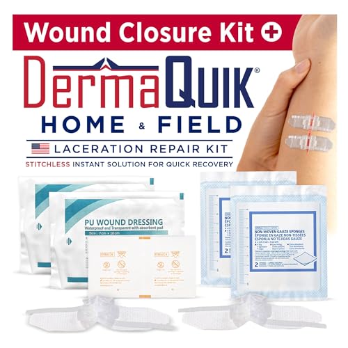 Laceration Kit - 2 Patented Laceration Closure Strips, Upgrade from Small Butterfly Bandages Wound Closure Strips, Breathable, Zip Stitchless Kit for Kids to Elderly - Home & Field Use