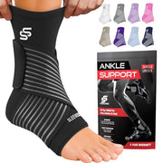 Sleeve Stars Ankle Brace for Women & Men, Ankle Wrap for Sprain, Compression Sleeve for Plantar Fasciitis Relief, Easy Customizable Support: w/ Removable Strap (Single/M:10"-12"/Black)