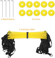 YISSVIC Agility Ladder and Cones 20 Feet 12 Adjustable Rungs Fitness Speed Training Equipment,1 Carry Bags, 10 Cones, 4 Stakes, Basketball, Soccer