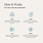 Not Today, Grey Daily Hair Supplement | Slows Grey Hair Growth & Repigment | Promotes Healthier, Thicker Hair | Biotin, B +D Vitamins & Proprietary Complex | Vegan & Gluten Free (3 Month Supply)