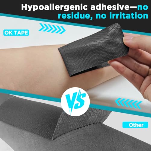 OK TAPE 4 Rolls Kinesiology Tape Precut, Cotton Elastic Athletic Tape Latex Free,20 Strips per Roll 2in x 16ft,Muscle Support,Mixcolor