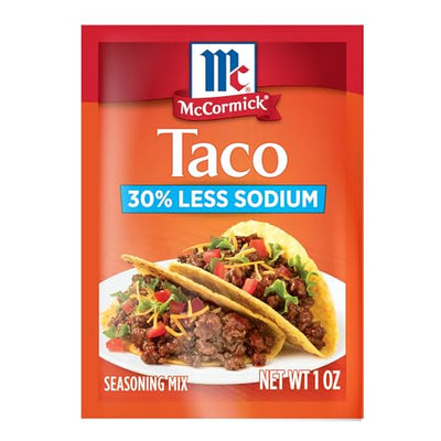 McCormick Taco Seasoning Mix, 30% Less Sodium, No MSG Added, No Artificial Flavors, For Tacos, Nachos, Fajitas and More, 1 oz