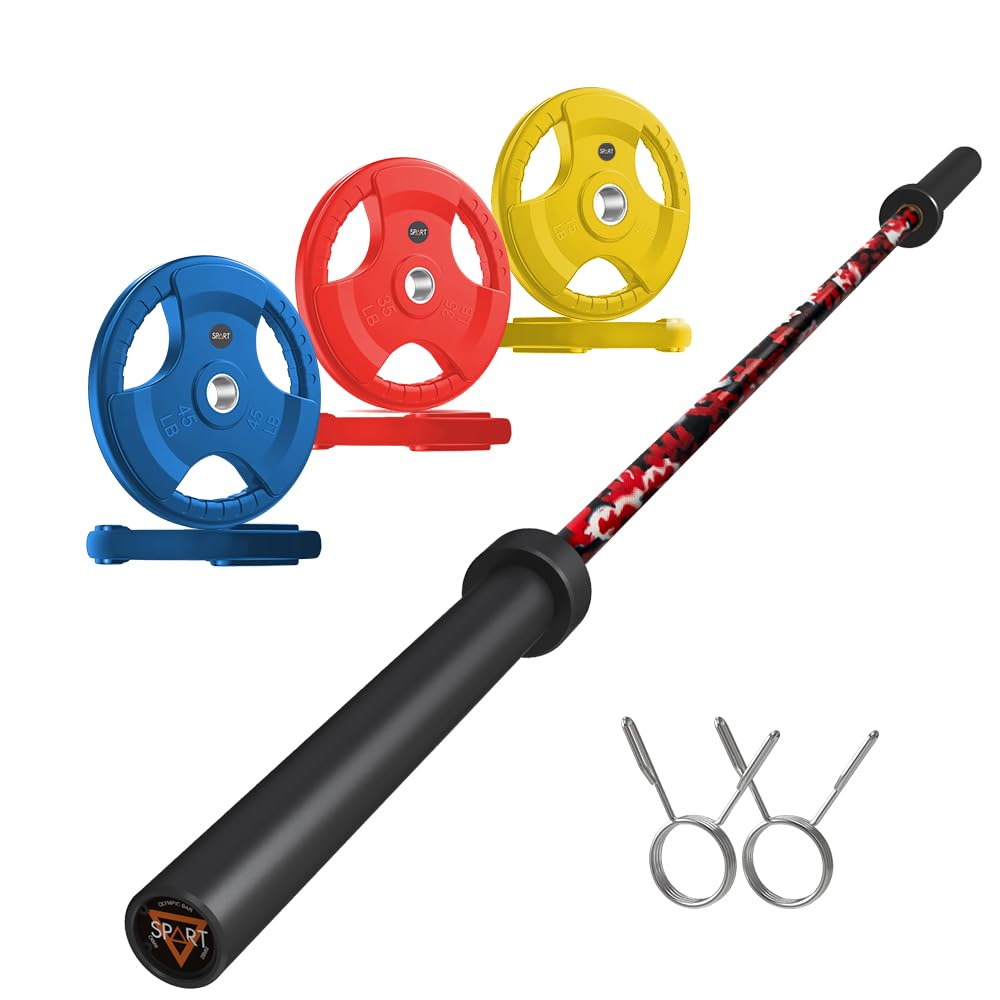 7FT Olympic Barbell Bar with Weight Plate Set Combo, Solid Olympic Bar with Bearings, 700Lbs Capacity Weight Bar for Home Gym Strength Training, Weightlifting, Powerlifting, Fit for 2" Olympic Plates