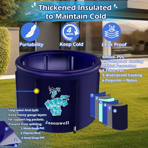 Jasonwell Ice Bath Tub for Athletes - Heavy Duty Cold Water Therapy Plunge Tub Ice Pod for Recovery Portable Ice Barrel Plunge Pool for Outdoor Inflatable Hot Tub Bathtub at Home for Adults