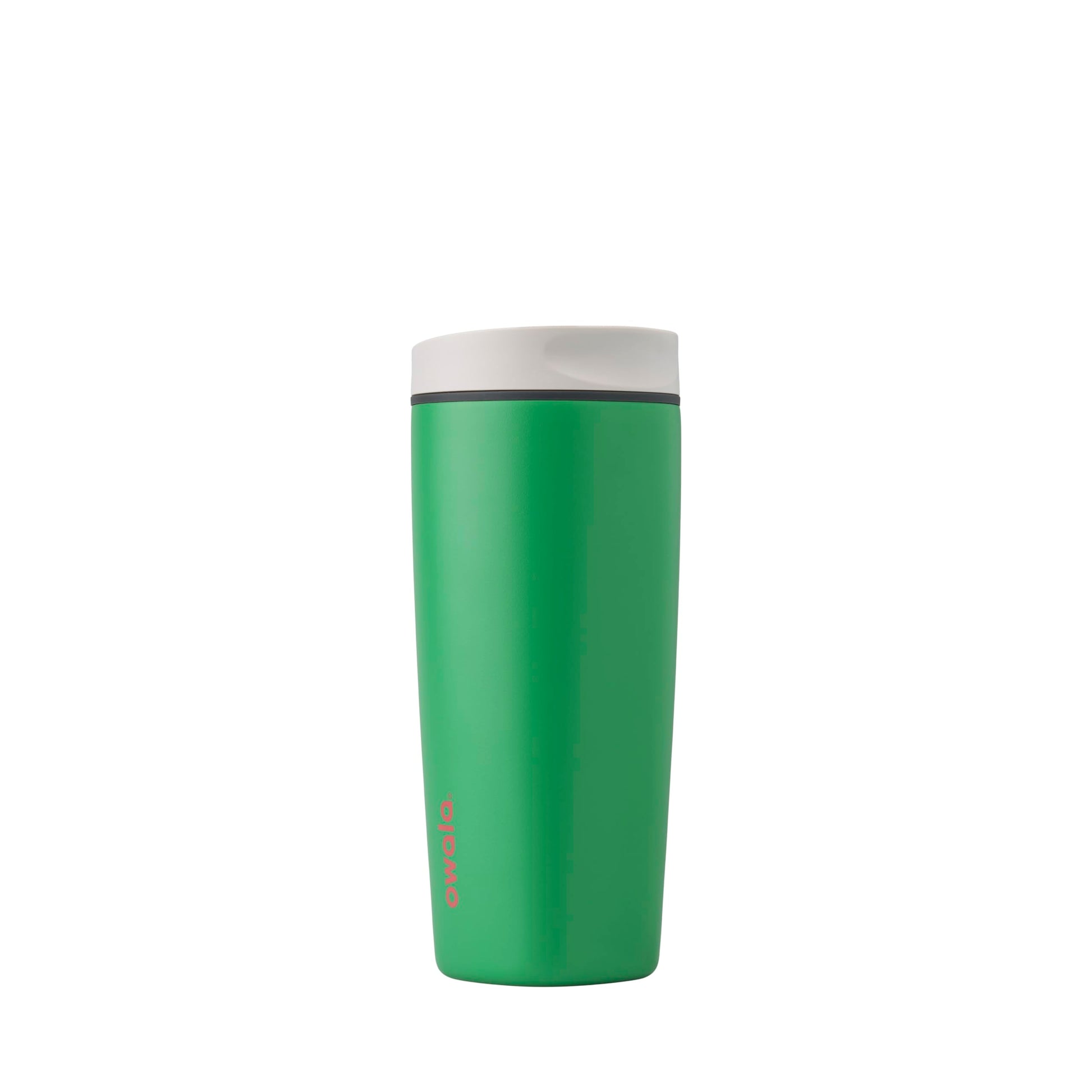 Owala SmoothSip Slider Insulated Stainless Steel Coffee Tumbler, Reusable Iced Coffee Cup, Hot Coffee Travel Mug, BPA Free 12 oz, Tan/White (Vanilla Bean)