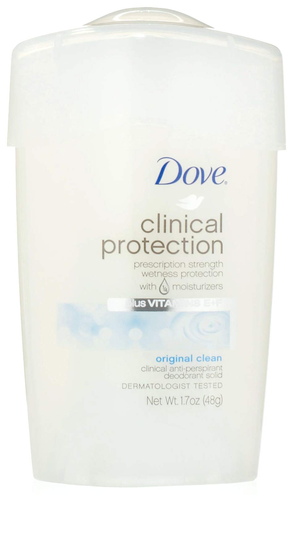 Dove Clinical Protection Antiperspirant Deodorant For Sweat and Odor Protection Original Clean Antiperspirant For Women Made With 1/4 Moisturizers 1.7 oz
