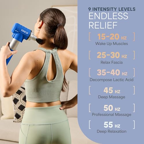 LifePro Sonic LX Athletic Heated Massage Gun – Deep Tissue Portable Massager for Muscle Recovery - 9 Speed & 10 Heads Massage Gun - Rechargeable Percussion Massager for Athletes & Sports Enthusiasts