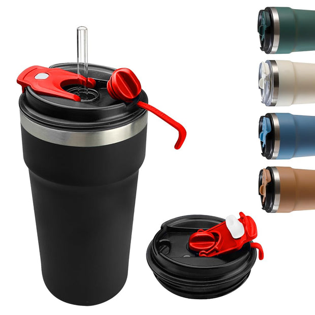 Travel coffee mugs leak-proof, reusable coffee cups with lids, stainless steel vacuum thermos coffee tumblers,thermal insulation cups for men and women keep hot & cold drinks(2nd-Black, 12OZ)