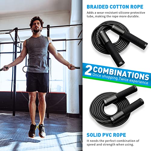 Weighted Jump Rope for Men, Women (1.5LB) - Alloy Steel Handles, Speed Skipping Rope, Gym,Indoor/Outdoor - Fitness, Workout, Boxing - Solid PVC & Cotton Rope