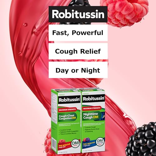 Robitussin DM Max Cough Plus Chest Congestion and Robitussin Maximum Strength Nighttime Cough DM, Adult Formulas - 2 x 8 Fl Oz Bottles