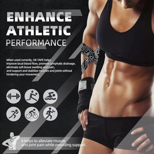 OK TAPE PRO Kinesiology Tape Uncut Roll, Elastic Physical Therapy Athletic Tape for Pain Relief, Muscle Support, Kinetic Tape, Water Resistant, 2in X 16.4ft -Black Gray 2 Rolls