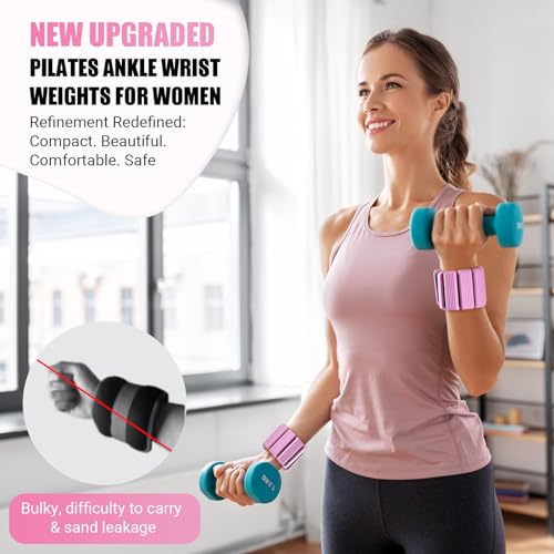 Pilates Wrist Ankle Weights for Women, Wearable Strong Arm & Leg Weights Set of 2(1 lb/2.2 lbs Each), Adjustable Ankle Weights for Walking, Yoga, Dance, Barre, Gym