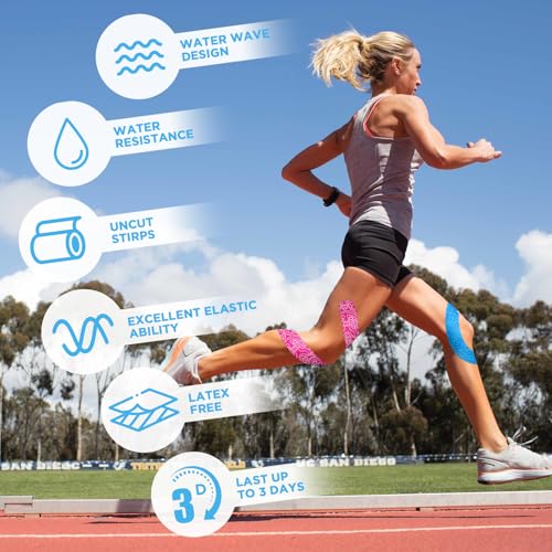 OK TAPE PRO Kinesiology Tape, 2inch x Long Roll 16ft Free Cut Tape, Elastic Athletic Tape Therapeutic Latex Free, Black+Black