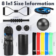 Skylety 8 In1 Foam Roller Set for Deep Muscle Massage, High Density Back Roller Muscle Massager Stick Massage Ball for Whole Body Physical Therapy Exercise Pilates Yoga Back Pain Recovery