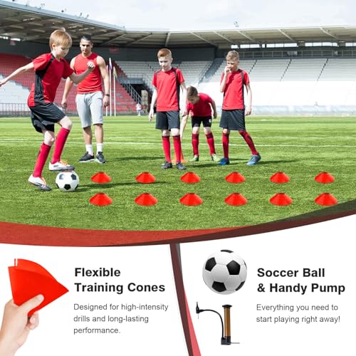 Portable Soccer Goal, Detachable 12x6 FT Soccer Goals Net for Backyard, Quick Setup Training Equipment with 1 Carry Bag, 1 Football, 12 Training Cones