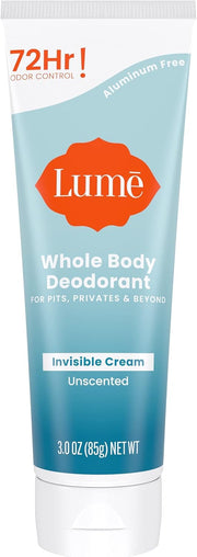 Lume Whole Body Deodorant - Invisible Cream Tube - 72 Hour Odor Control - Aluminum Free, Baking Soda Free, Skin Safe - 3.0 ounce (Clean Tangerine)
