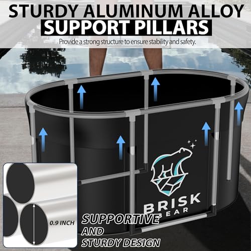XL Oval Ice Bath Tub for Athletes with Cover by Brisk Bear - Extra Large Cold Plunge Tub for Recovery - Ice Bath Plunge Pool with Digital Timer - Cold Plunge to Soothe Muscles - Black Ice Tub