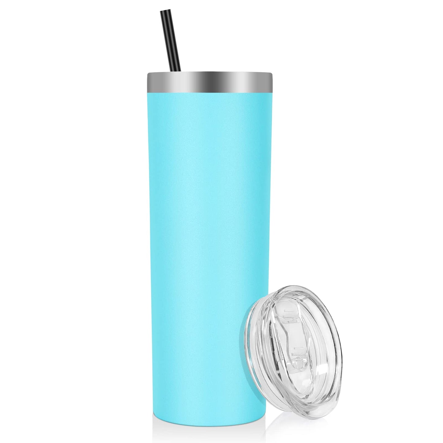 VEGOND Stainless Steel Tumblers Bulk 12 Pack, 20 oz Vacuum Insulated Skinny Tumblers with Lids and Straws, Double Wall Coffee Mug, Travel Water Cup, White