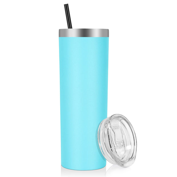 VEGOND Stainless Steel Tumblers Bulk 12 Pack, 20 oz Vacuum Insulated Skinny Tumblers with Lids and Straws, Double Wall Coffee Mug, Travel Water Cup, White