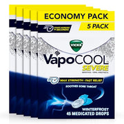 Vicks VapoCool Severe Sore Throat Drops, Max Strength Menthol, Soothes Sore Throat Pain, Winterfrost Flavor, 225ct (5-pack of 45ct)
