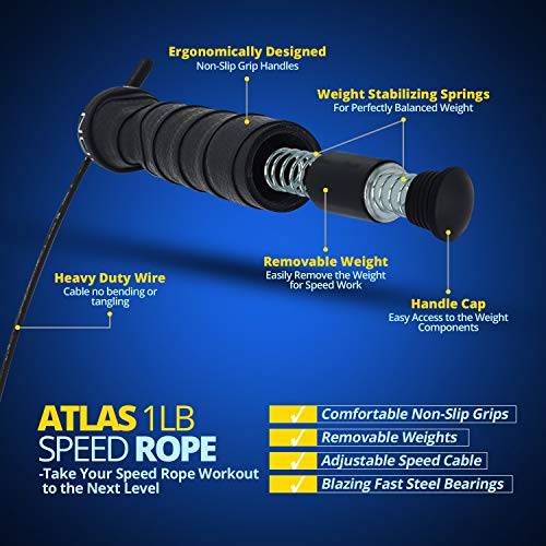 WOD Nation Weighted Jump Rope for Women & Men - 1 Pound (1LB) Adjustable Heavy Speed Jump Rope Handles with Removable Weights 4Crossfit, Cross Training, Boxing.