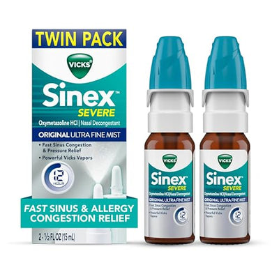 Vicks Sinex SEVERE Allergy & Sinus Nasal Spray, Original Ultra Fine Mist, Decongestant Medicine, Relief from Nasal Congestion due to Cold or Allergy, Sinus Pressure Relief, 265 Sprays x 2