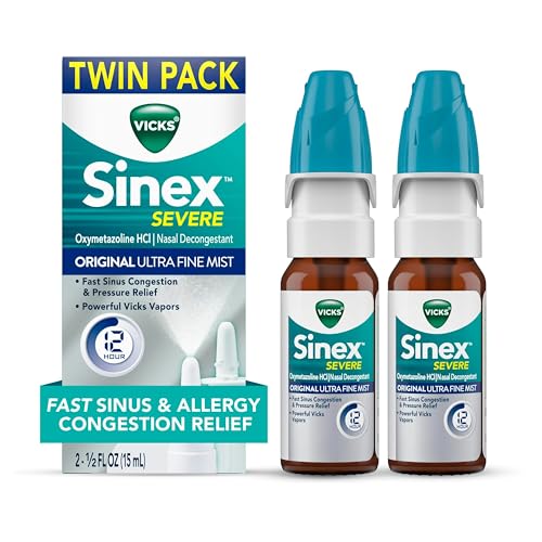 Vicks Sinex SEVERE Allergy & Sinus Nasal Spray, Original Ultra Fine Mist, Decongestant Medicine, Relief from Nasal Congestion due to Cold or Allergy, Sinus Pressure Relief, 265 Sprays x 2