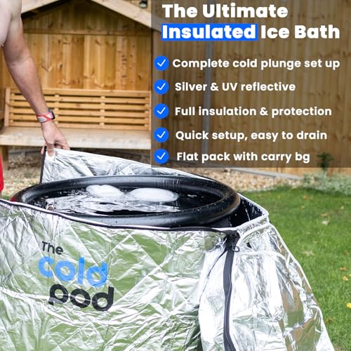 The Cold Pod Insulated Cold Plunge Tub Bundle - 85Gal Ice Bath Round Tubs with Energy Saving Multi-Layer Cover - Chiller Compatible&Silver Reflective