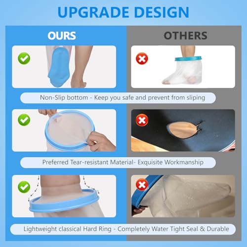 100% Waterproof Extra Wide Leg Cast Cover for Shower with Non-Slip Bottom Reusable Shower Boots Protector for Adult Leg Ankle Foot After Surgery Bandage Dressing Wound Immobilizer/Brace, Walking Boots