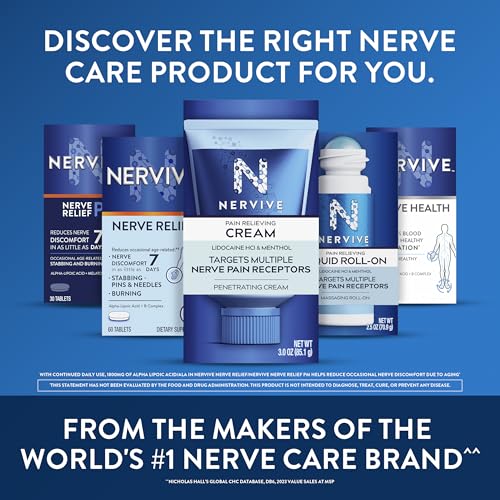 Nervive Nerve Relief, Reduces Occasional Nerve Discomfort in as Little as 7 Days, Stabbing/Pins and Needles, Burning in Hands and Feet*†, Alpha Lipoic Acid, B Vitamins, Turmeric, Ginger, 30 Tablets